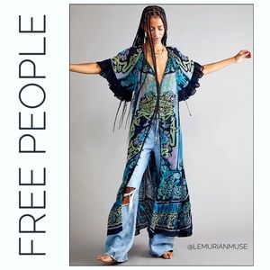 Free People Back To Barcelona Kaftan Maxi Dress Duster Black Combo